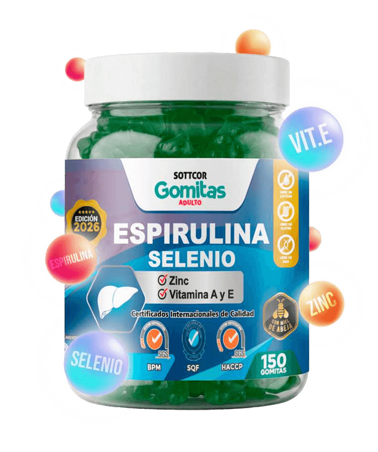 Envase de gomitas Sottcor Espirulina para adultos