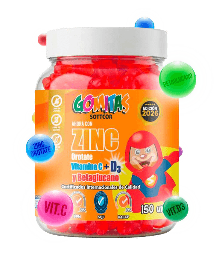 Envase de gomitas Sottcor Zinc Orotato para niños